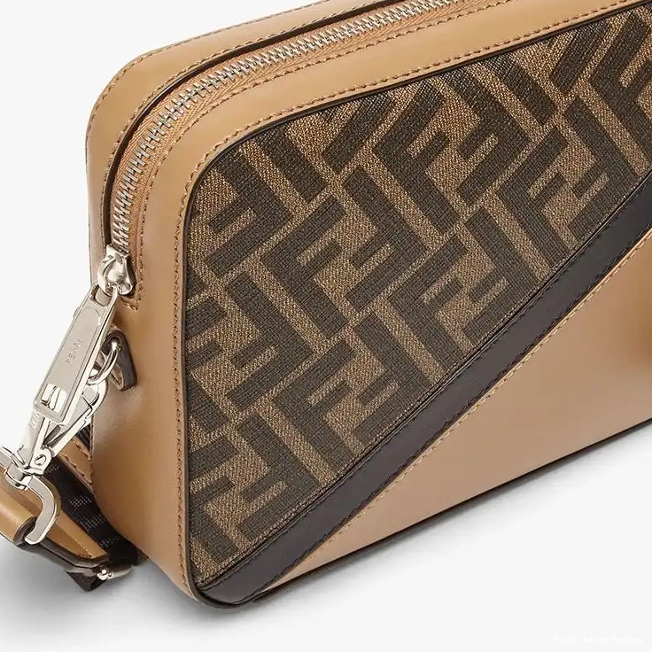 Vintage HOT Motif Compact In Black Brown FF Case Fendi Fabric Camera 0611